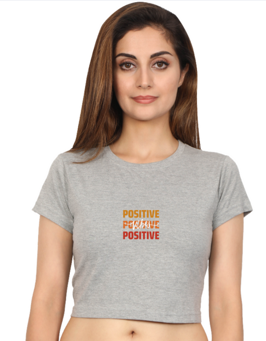 Grey Positive Vibe Printed Crop Top