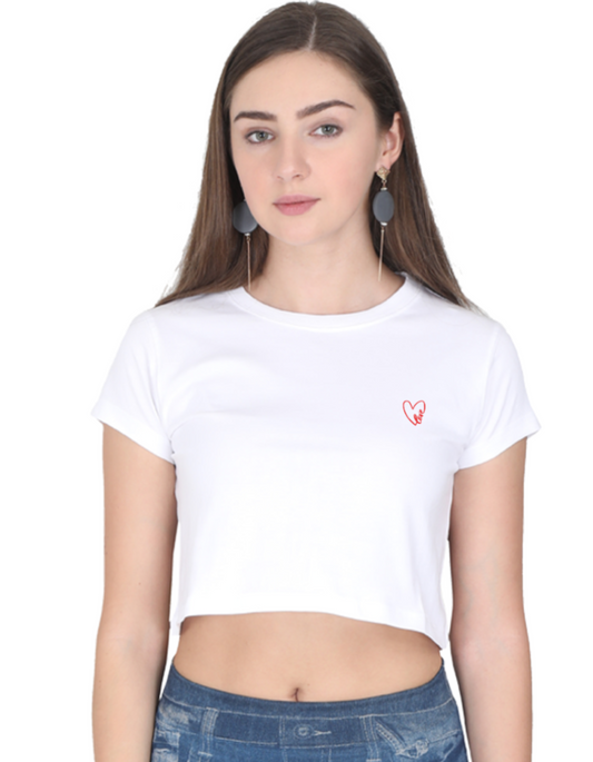 White Heart Logo Printed Crop Top